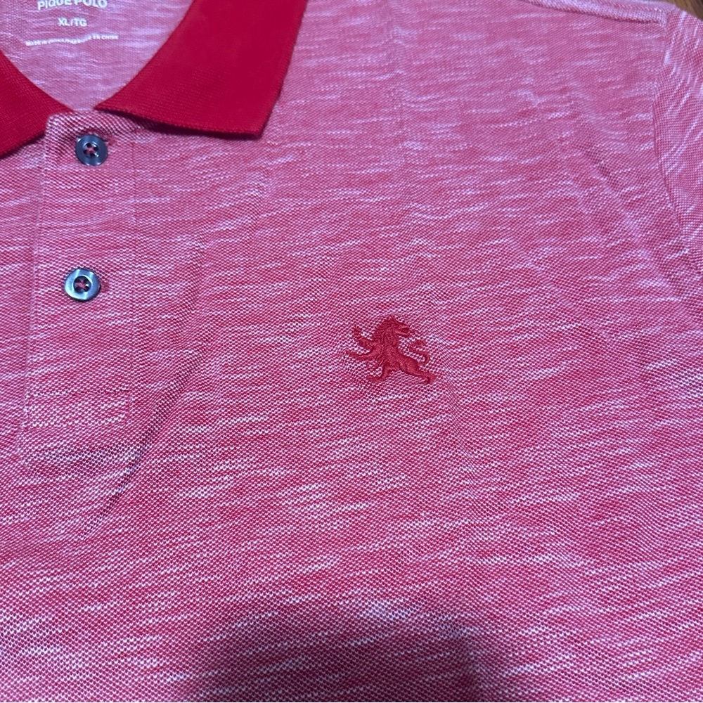 Express Pique Polo Shirt Mens XL Small Lion Red Heathered Breathable Summer New - Picture 5 of 9